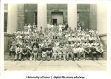 Group on the steps of Old Capitol, The University of Iowa, 1950s