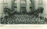 Group of men on steps of Macbride Hall, The University of Iowa, 1910s