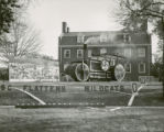 Sigma Nu lawn display, ""ISC Flattens Wildcats,"" Homecoming, 1949