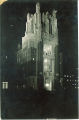 General Hospital main entrance and Gothic tower at night, the University of Iowa, 1930