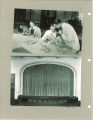 Men working on animal skeletons and taxidermied animals and the auditorium stage, the University of Iowa, 1920s