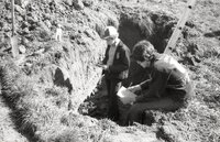 1970s FFA students work on a project around a ditch