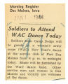 Soldiers to attend WAC dance today