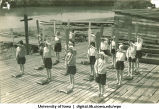 Land drill demonstrating change paddles, The University of Iowa, 1930s