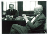 Library director Leslie W. Dunlap (left) with David C. Mearns of Library of Congress, The University of Iowa, April 24. 1969
