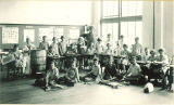 Students posed with craft projects for school open house, The University of Iowa, June 1926
