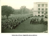 Induction ceremony on west side of Old Capitol, The University of Iowa, 1920s