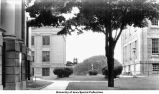 Photo illustration of Gothic tower, Iowa City, Iowa, ca. 1928