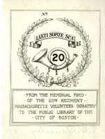 Memorial Fund of the 20th Regiment Massachusetts Volunteer Infantry to the Public Library of the City of Boston Bookplate. 