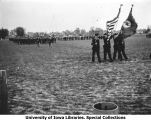Governor's Day ceremony, colors during pass and review, The University of Iowa, 1931
