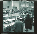 Reception in north lobby for newly built Main Library, The University of Iowa, 1951