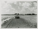Ford tractor with attached implement for harvesting crops