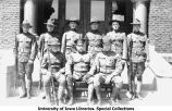 Rifle team and captain on steps of Armory, The University of Iowa, 1918
