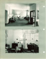 South Quadrangle lounge with students studying and an older woman reading in a private room, The University of Iowa, 1940s