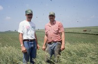 Quad District Award winners Steve and Tim Lundsgaard show off their no-till, drilled bean field.