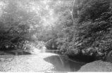 North fork Yellow River undermining cliff of St. Peter Sandstone at Devil's Den six miles south of Waukon, Iowa, late 1890s or early 1900s