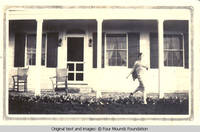 Elizabeth Burden walking past porch