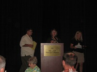 2012 Iowa Soil Conservation State Teacher Award Winner Nancy Carter and Des Momes, County SWCD Chairperson Maureen Hutchcroft 