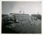 Spectators in the end zone at the back (south) of the State Gymnasium, from the southwest bleachers, 1939