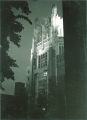 Night view of General Hospital's Gothic tower, the University of Iowa, Aug. 13, 1939