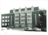 Student using the Main Library south entrance, the University of Iowa, circa 1954