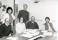 Six unidentified office workers