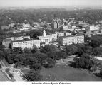 Pentacrest aerial view, Iowa City, Iowa, ca. 1958