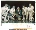 Iowa basketball players with coach Bucky O'Connor, The University of Iowa, March 21, 1956