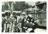 Scottish Highlanders dance instructor Jean Costa playing bagpipes, the University of Iowa, 1970s