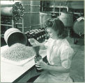 Pharmacy student pouring pills into bottle, The University of Iowa, 1940s
