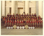 University of Iowa Scottish Highlanders on steps of Old Capitol, 1973 or 1974
