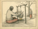 Women making maple sugar from Cha-Ki-Shi