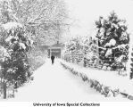 Iowa River walk in winter, The University of Iowa, ca. 1930