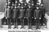 Cadet group portrait on south steps of Old Armory, The University of Iowa, 1919